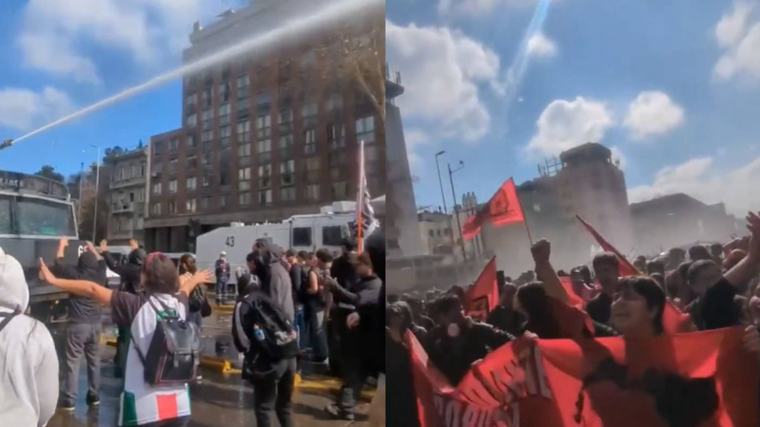 URGENTE l Se registran serios incidentes en la Alameda: manifestantes rechazan visita de Javier Milei